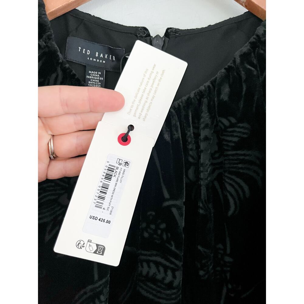 Ted Baker | NWT Tilliiy Belted Velvet Dress | Fit and Flare Mini | Black | Sz L - Picture 9 of 16